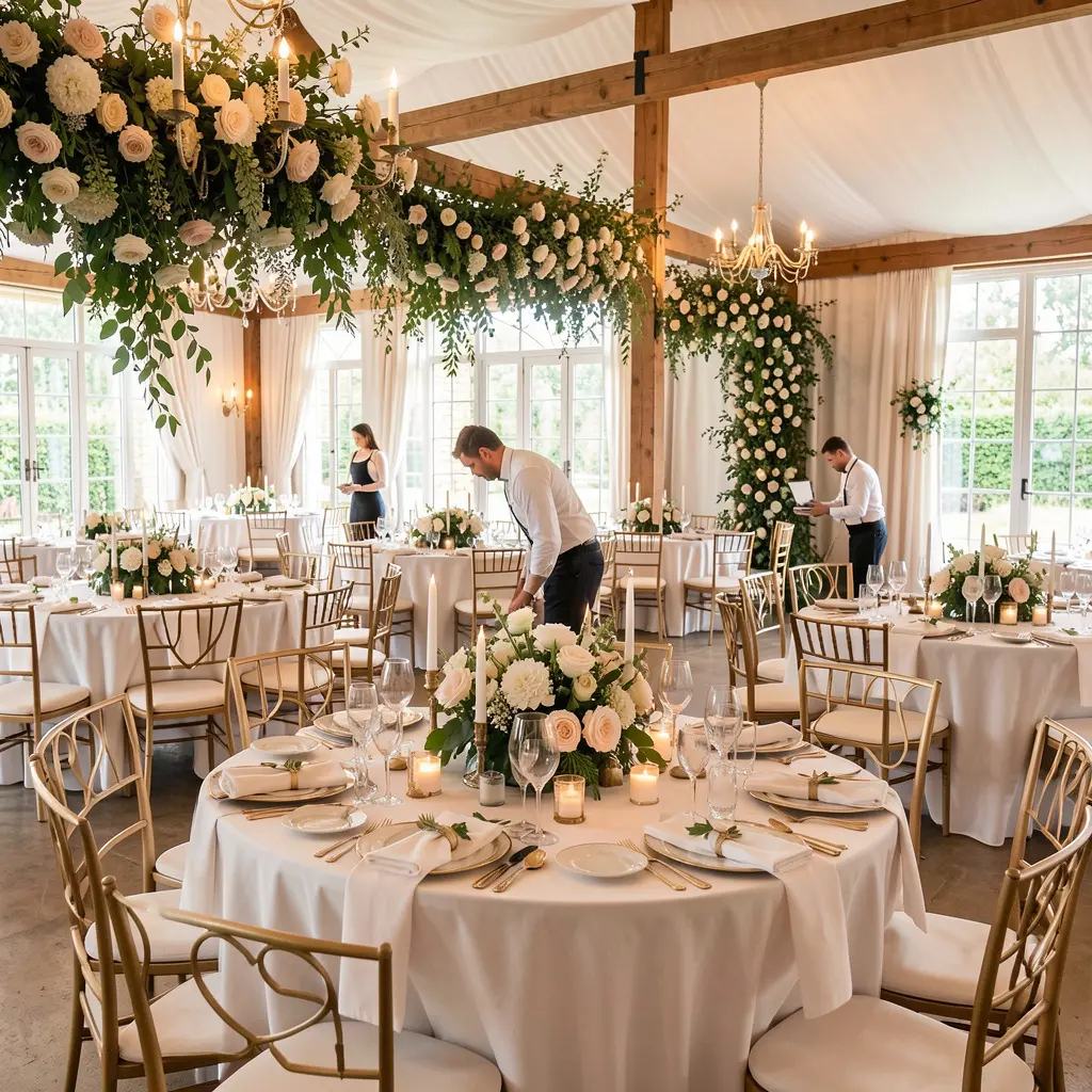 Our decoration team setting up an event space